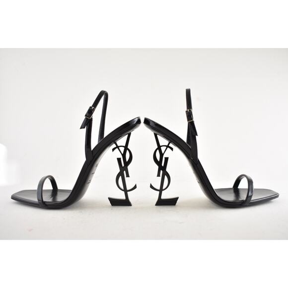 Saint Laurent Opyum 110 Black Leather YSL Logo Heel Slingback Strap Sandal 39.5 - Picture 14 of 16